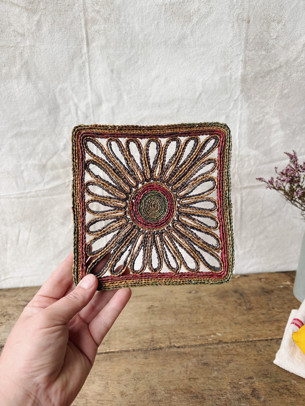 Vintage 1970s straw trivet