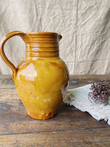 Antique french cruche jug - mustard yellow