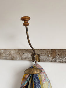 Vintage French metal hat and coat hook with hardwood knob