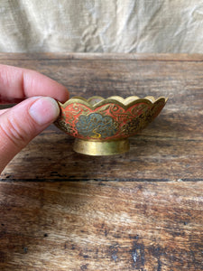 Vintage Indian brass inlay cloisonné trinket bowl