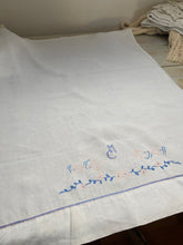 Load image into Gallery viewer, Vintage French Hand embroidered linen crib sheet