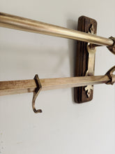 Load image into Gallery viewer, 1920s French brass art deco hat and coat rail or kitchen pot stand and rail