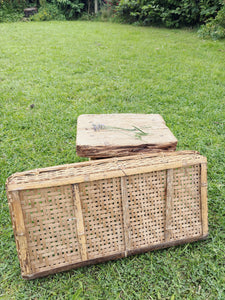 Vintage wicker and bamboo tray