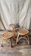 Load image into Gallery viewer, Vintage trio nesting rattan plant pot stands