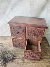 Load image into Gallery viewer, Handmade rosewood carved table top chest of drawers