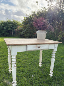 Antique French painted legs table desk with drawer