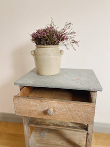 Vintage rustic zinc top console with drawer