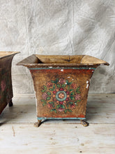 Load image into Gallery viewer, Vintage Indian metal Handpainted jardinière planters