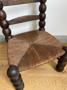 Vintage French rustic turned wood straw chair