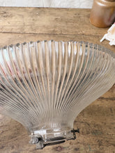 Load image into Gallery viewer, Mid Century Holophane glass pendant light shade with original brass gallery