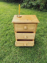 Load image into Gallery viewer, English pine three drawer bedside cabinet