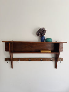 Vintage French wall shelf with hooks