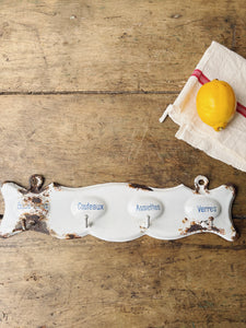 Antique French  Enamel kitchen towel hooks