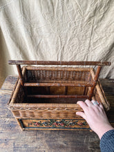 Load image into Gallery viewer, Vintage French wicker and wood magazine stand