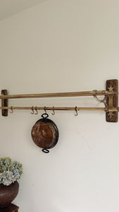 1920s French brass art deco hat and coat rail or kitchen pot stand and rail