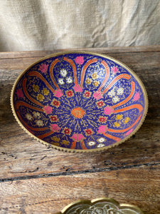 Vintage Indian brass inlay cloisonné trinket bowl