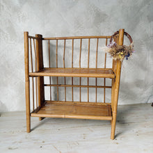 Load image into Gallery viewer, Vintage 70s bamboo cane folding two tier shelf