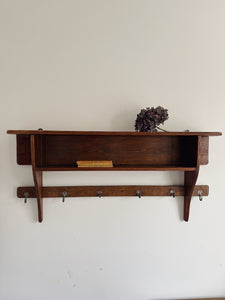 Vintage French wall shelf with hooks