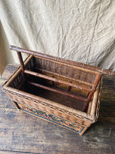 Load image into Gallery viewer, Vintage French wicker and wood magazine stand