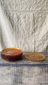 Vintage French 1970s amber glass dessert plates - set of 10