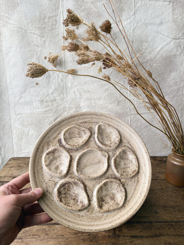 Vintage French sandstone oyster plates - set of 5