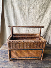 Load image into Gallery viewer, Vintage French wicker and wood magazine stand