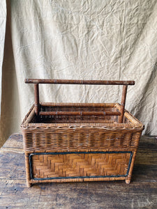 Vintage French wicker and wood magazine stand