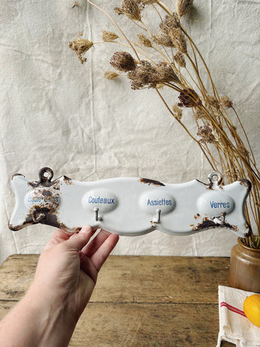 Antique French  Enamel kitchen towel hooks