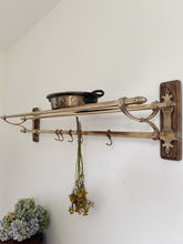 Load image into Gallery viewer, 1920s French brass art deco hat and coat rail or kitchen pot stand and rail