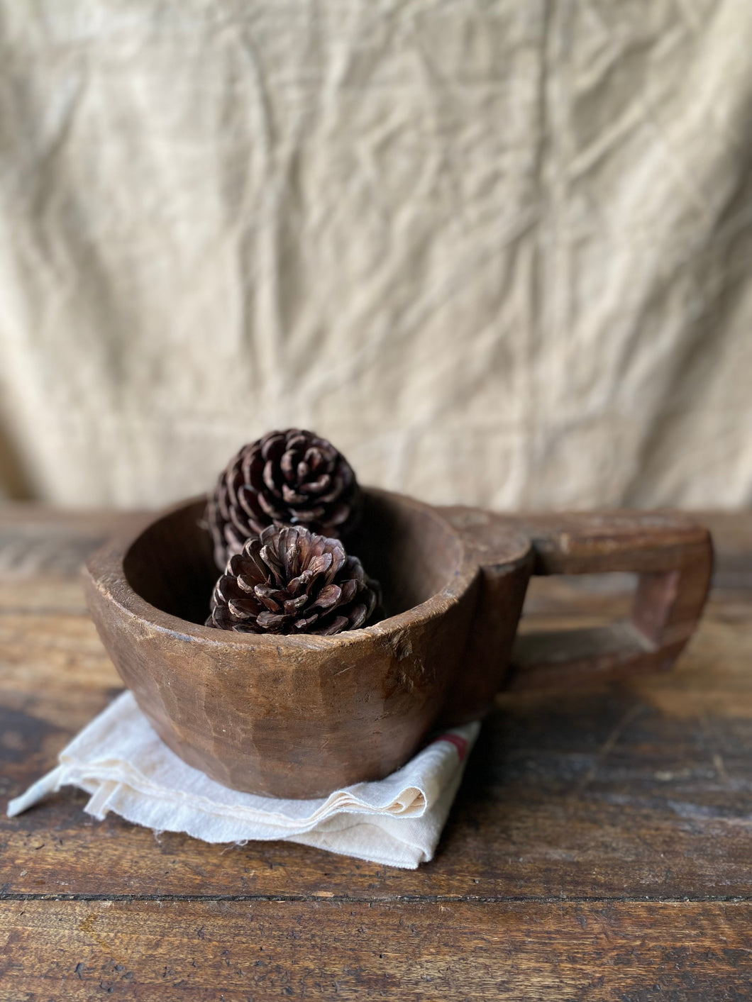 Hand carved wooden handled bowl