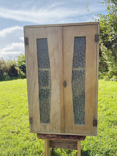 French early 20th century wooden cabinet with textured glass