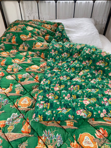 French Antique large hand quilted 1950s bedspread quilt