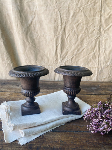 Vintage mini cast iron urns - pair