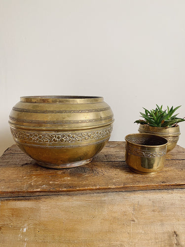 Vintage French bohemian brass plant pot holders