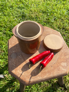 Small vintage French crock jar with lid