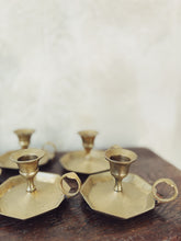 Load image into Gallery viewer, Antique brass octagonal chamberstick candle holders