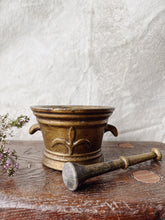 Load image into Gallery viewer, Antique bronze “Fleur de Lys” pestle and mortar