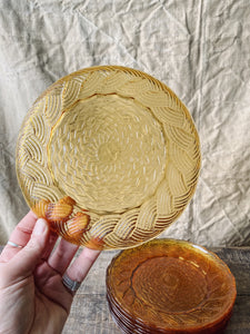 Vintage French 1970s amber glass dessert plates - set of 10
