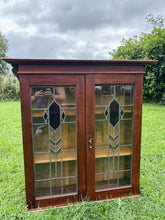 Load image into Gallery viewer, Vintage double door cabinet with lead light and stained glass