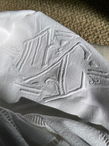 Vintage French Embroidered hemstitched heavy cotton and linen mix sheet