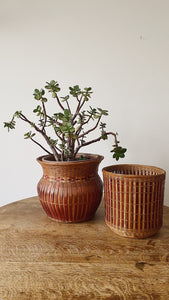 Vintage 1970s French wicker plant pot holders