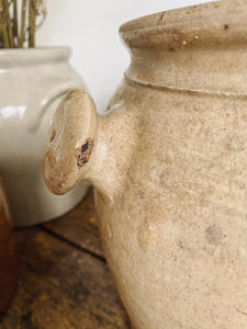 Antique French large confit pot with button handles