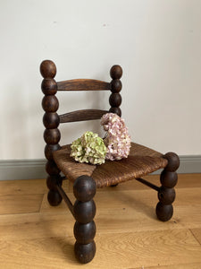Vintage French rustic turned wood straw chair