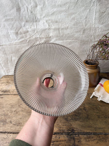 Mid Century Holophane glass pendant light shade with original brass gallery