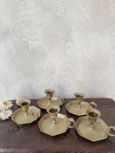 Load image into Gallery viewer, Antique brass octagonal chamberstick candle holders