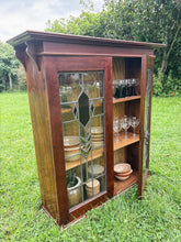 Load image into Gallery viewer, Vintage double door cabinet with lead light and stained glass