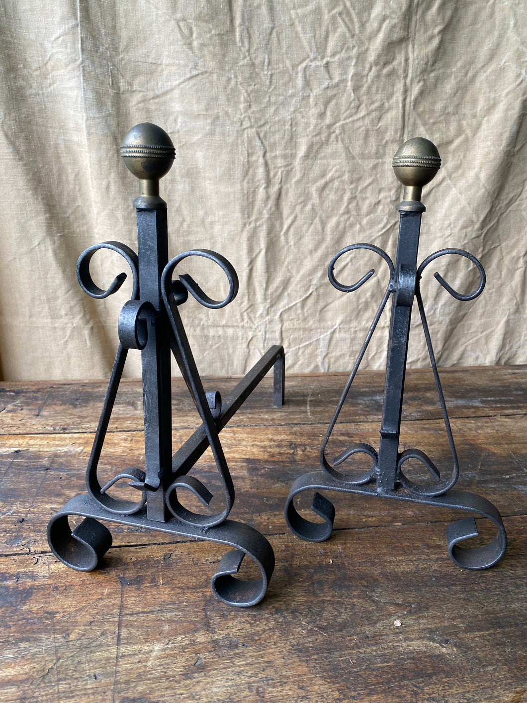 French Decorative cast iron Fire Dogs Andirons