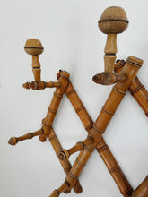 Load image into Gallery viewer, Vintage French extendable turned wood faux bamboo hat and coat hanger pegs