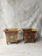 Load image into Gallery viewer, Vintage Indian metal Handpainted jardinière planters