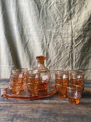 1940s French pink glass drinks set